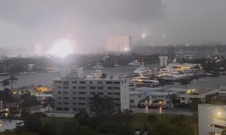 A tornado touches power cables in Fort Lauderdale, Florida, on 6 January, in a screengrab.