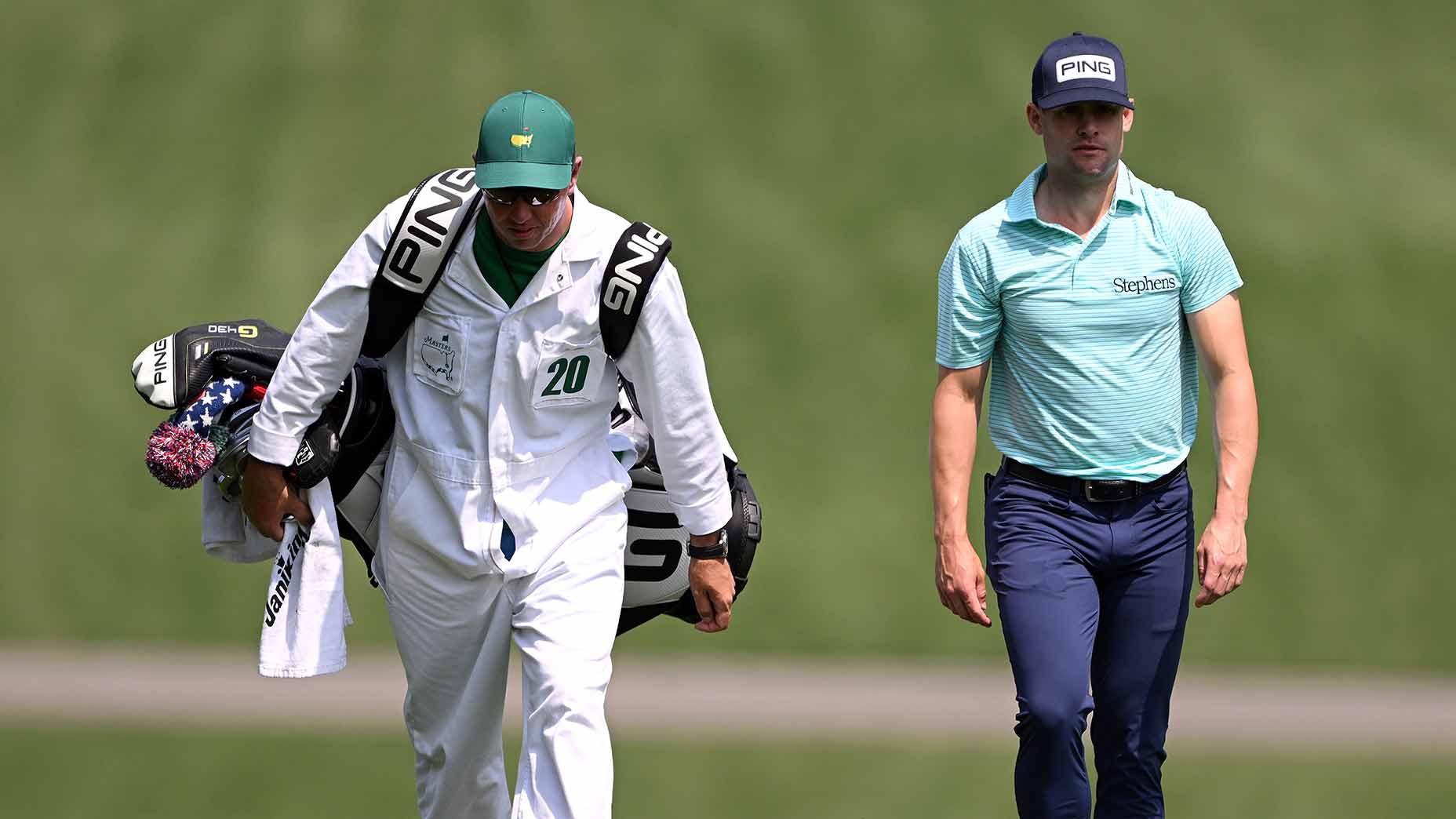 Taylor Moore walks up a fairway during the first round of the 2023 Masters at Augusta National Golf Club on April 06, 2023.