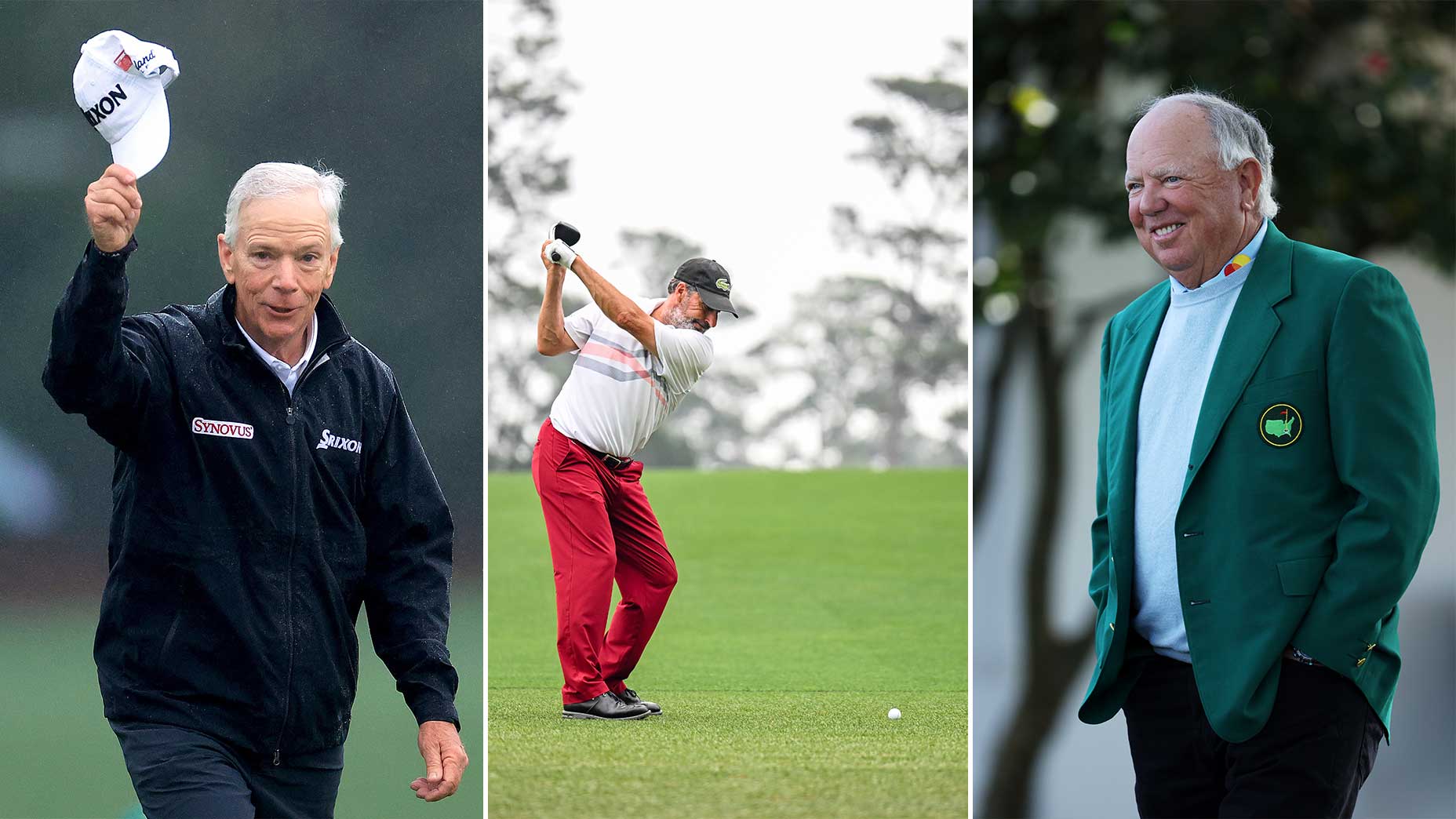 A split image (from L to R) of Larry Mize, Jose Maria Olazabal and Mark O'Meara.