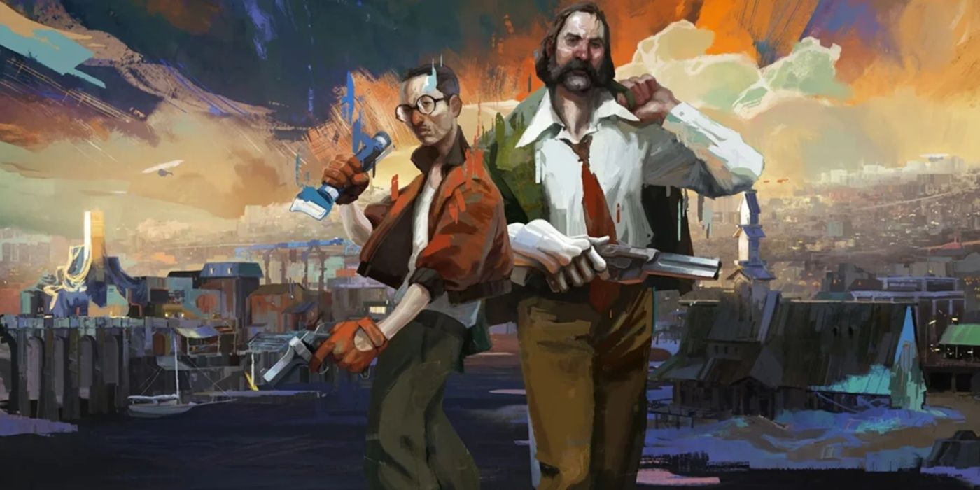 Disco Elysium main characters center screen with city behind them