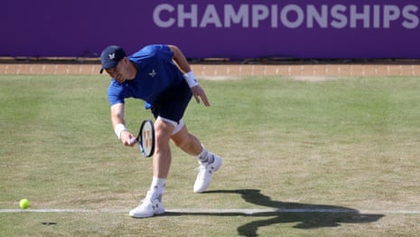 Andy Murray gives shaky performance before retiring from Queen's with injury – video highlights