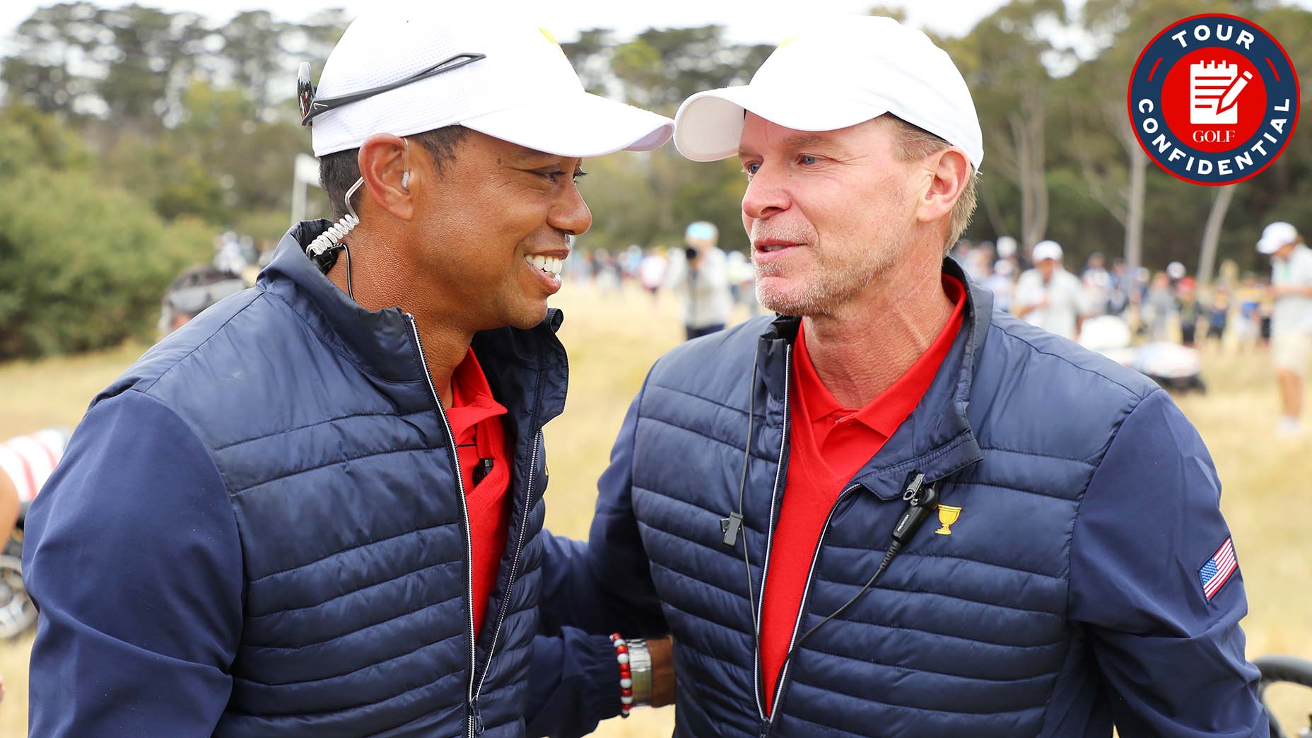 Tiger Woods and Steve Stricker at the 2019 Presidents Cup in Australia.