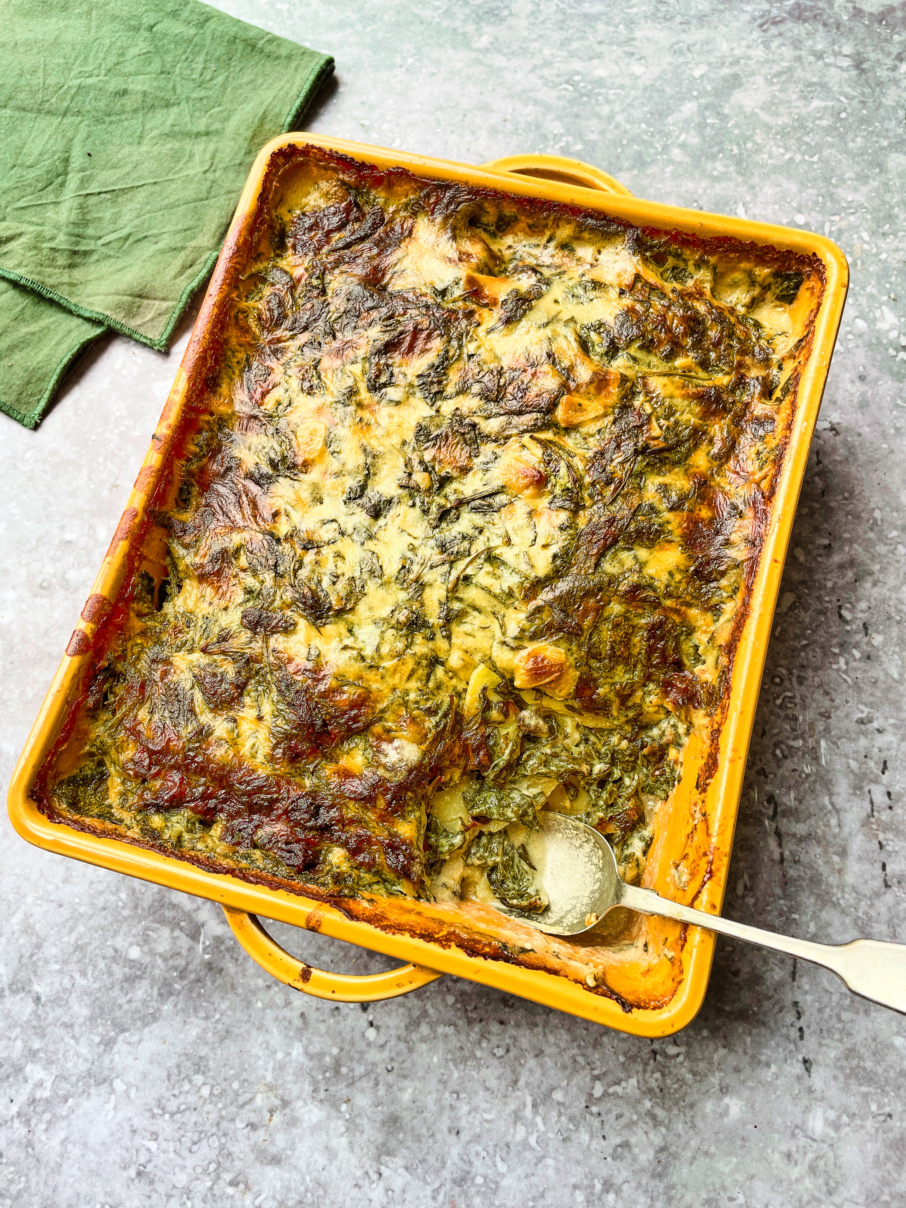 For veggies, the creamy spinach and potato bake is a tasty dinner