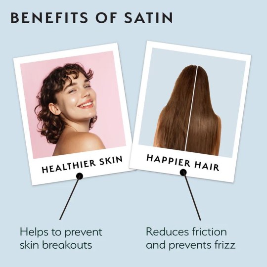 Graphic showing the benefits of satin, including healthier skin and happier hair