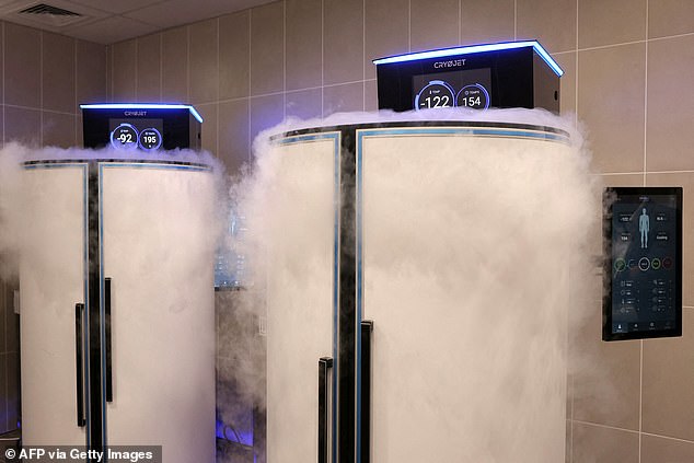 City have built-in cryotherapy chambers at the City Football Academy – which are quicker and more efficient than ice baths. Pictured here are the ones used by athletes at the Olympics