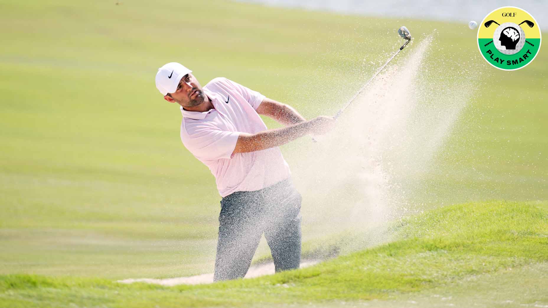 scottie scheffler hits a bunker shot during the 2024 tour championship at eastlake golf club