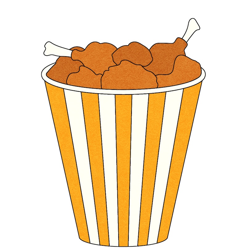 An illustration of a bucket of chicken wings and drumsticks.