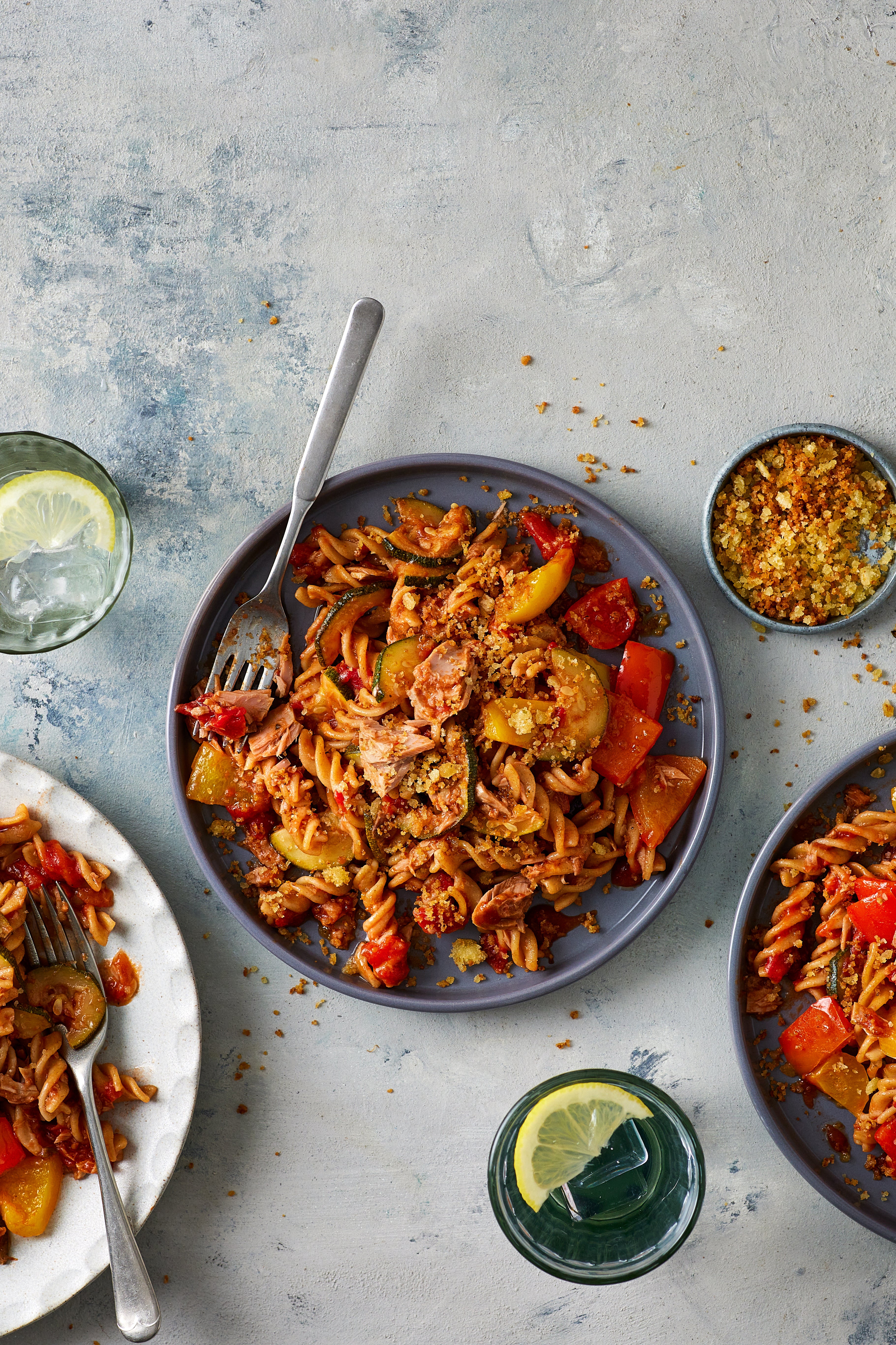 A speedy supper packed with colourful vegetables and a crunchy topping