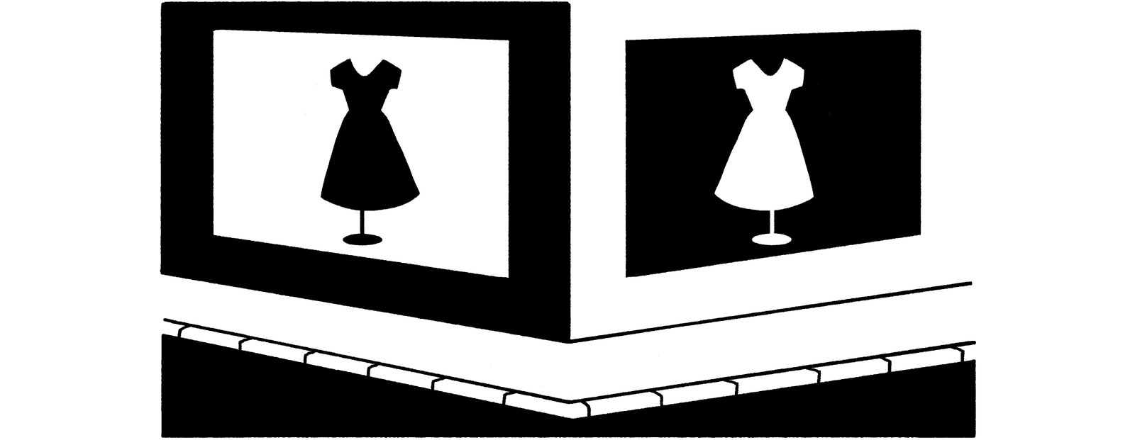 An illustration of two dresses in silhouette.