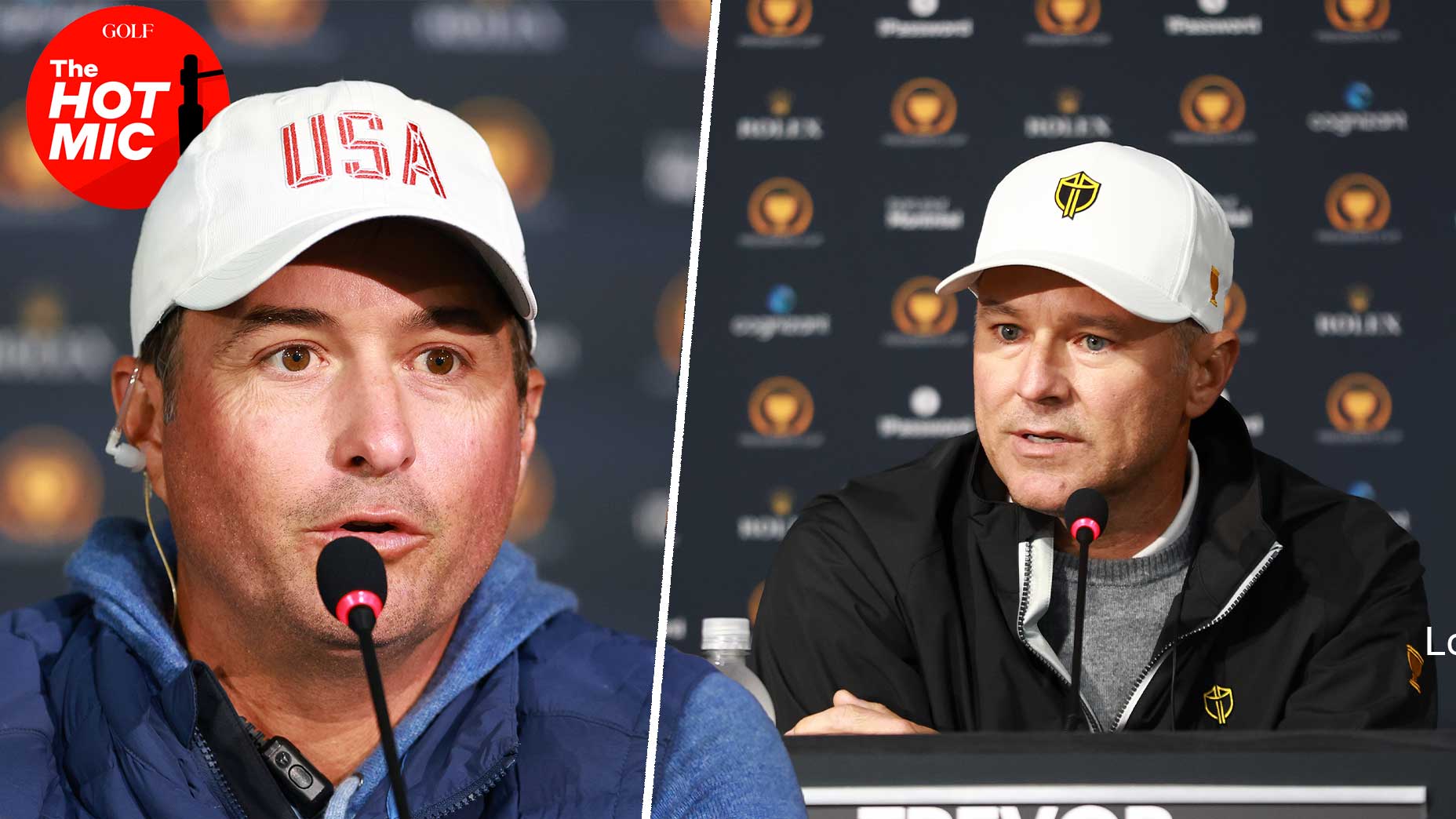 kevin kisner and trevor immelman speak at the presidents cup in split screen