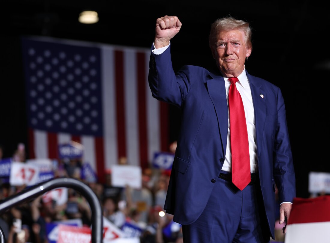 The Republican presidential nominee, former President Donald Trump, greets supporters during a campaign rally in Las Vegas on Sept. 13, just two days before an apparent assassination attempt as he played golf in Florida. 