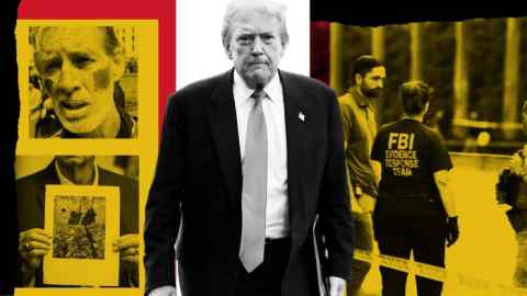 A montage of Donald Trump, FBI agents and Ryan Wesley Routh