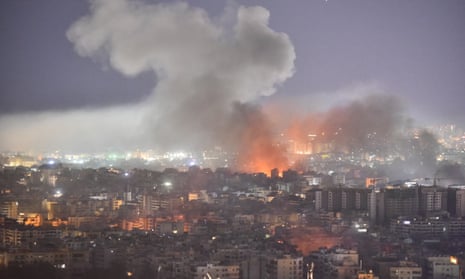 Smoke rises from the site of an Israeli airstrike that targeted southern Beirut in the early hours of Thursday.