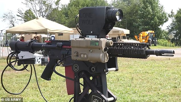 The robot dog is fitted with an AR-15 rifle mounted to an AI-powered rotating platform. While the Army has not named the robot Lone Wolf, the name was etched on the large objective lens