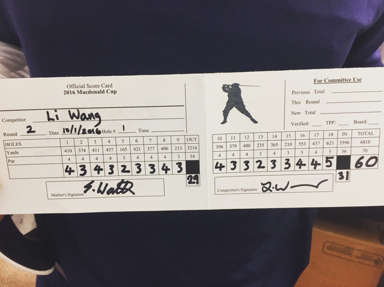 Wang's historic scorecard