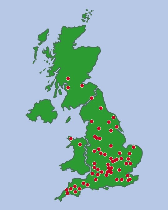 A map shows where Wallabys have been spotted in the UK