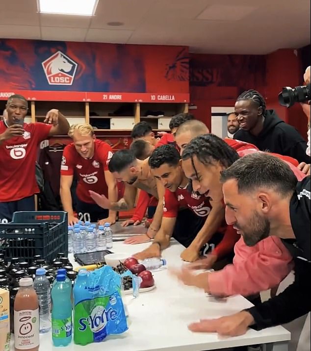 Ethan Mbappe led Lille's dressing room celebrations after their shock win over Real Madrid