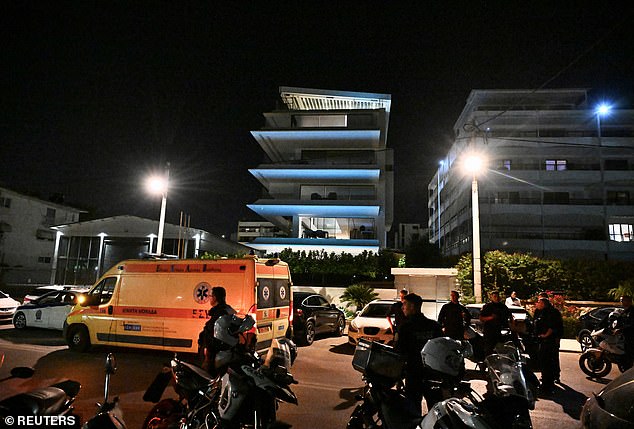 Police secured the area outside the house of British-born Panathinaikos and Greece defender Baldock, where he was found dead, in Athens