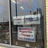 Campaign signs are seen in windows of the Erie County Democratic Party headquarters.