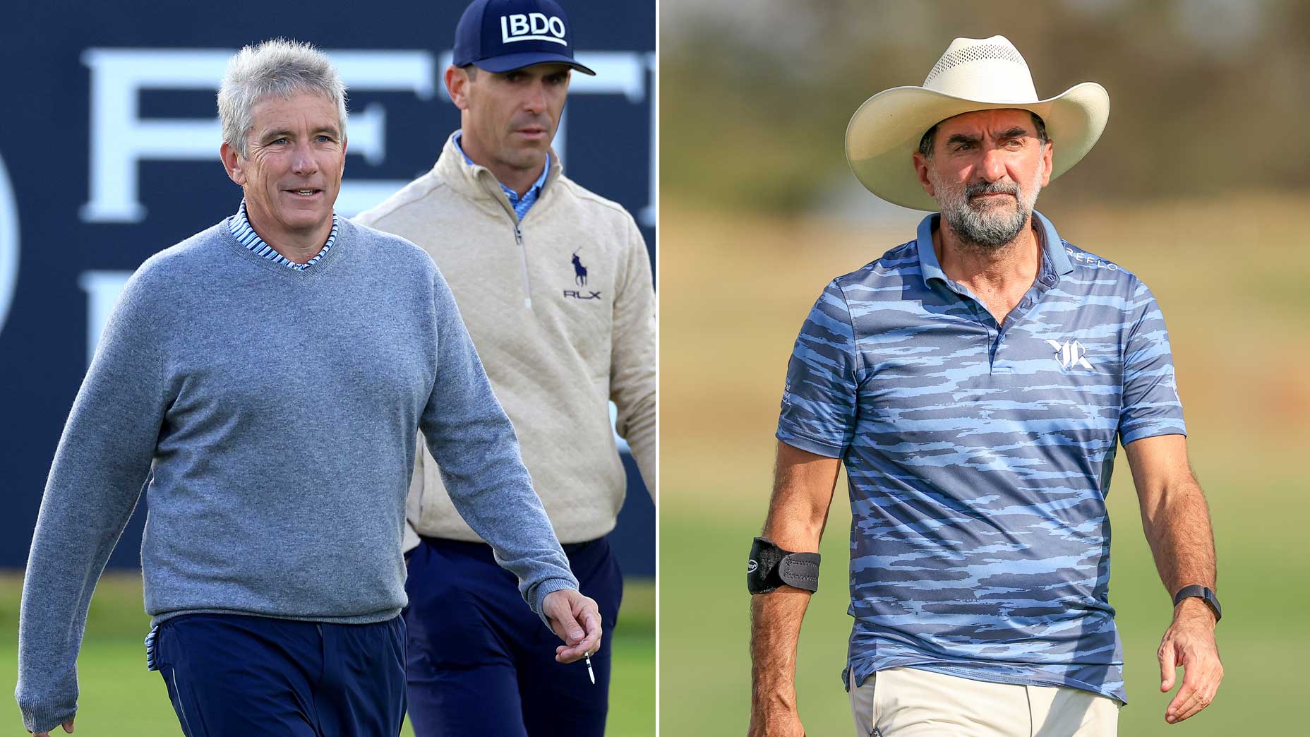 Left image: PGA Tour commissioner Jay Monahan at 2024 Alfred Dunhill Links Championship. Right image: PIF governor Yasir Al-Rumayyan (right)