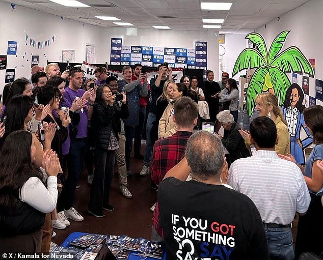 Lawrence was also seen firing-up her fellow volunteers, encouraging first-time voters and meaningful political discussion at the Las Vegas Democratic Headquarters