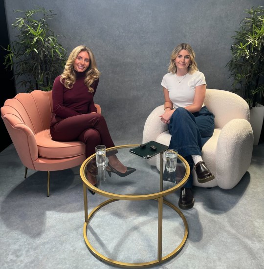 Bonnie Blue and Metro's Anna Staddon in two armchairs with a glass table in front