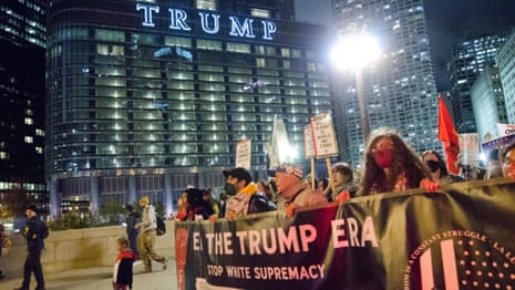 Protesters gather outside Chicago's Trump Tower after election landslide – video