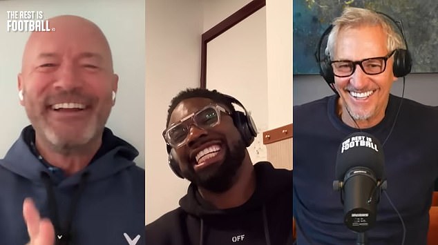 Lineker hosts The Rest is Football podcast with Alan Shearer, left, and Micah Richards, centre. The BBC will now offer it on their own Sounds app