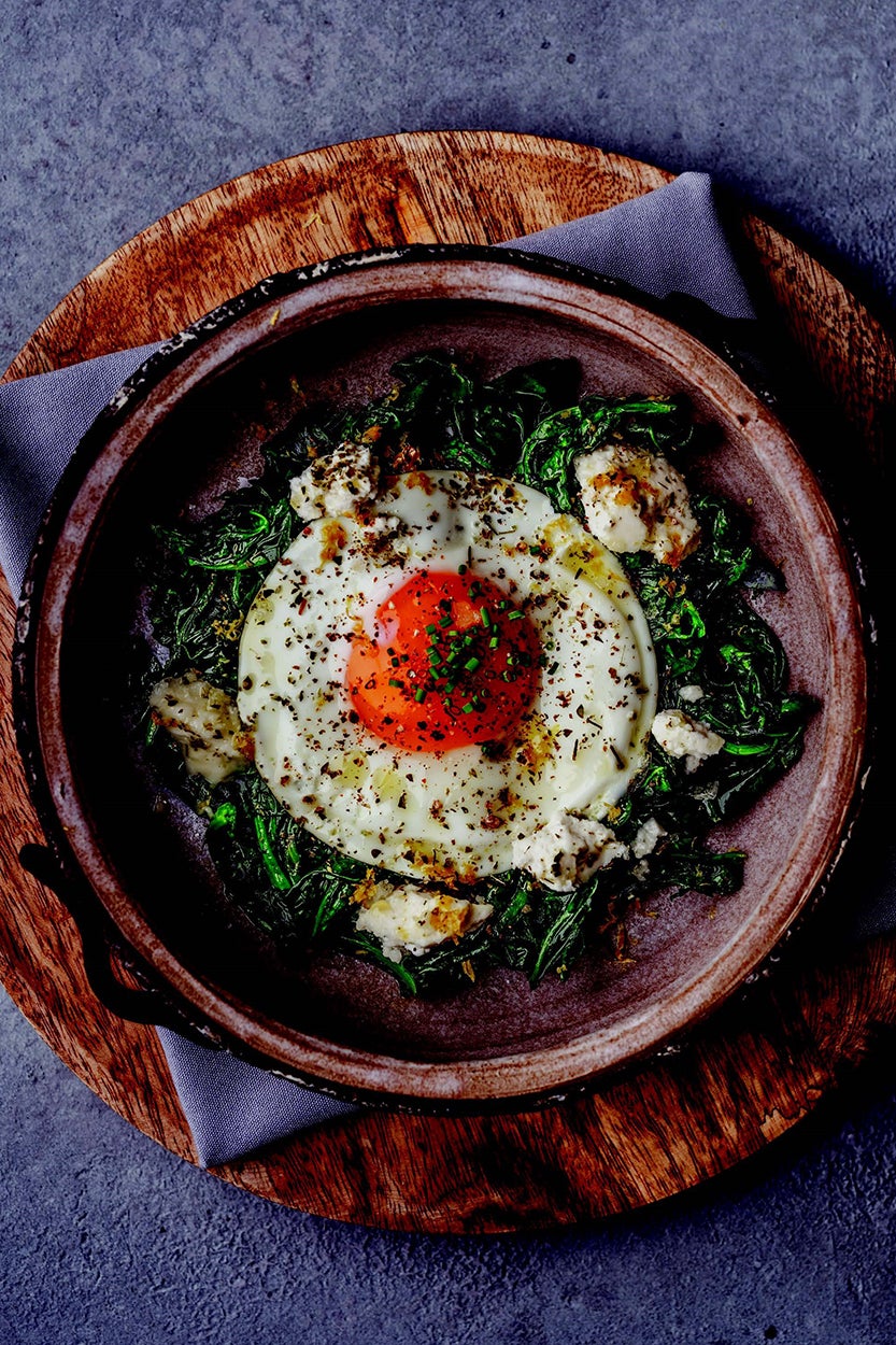 People in the mountains often pair wild greens with free-range eggs, like in this dish