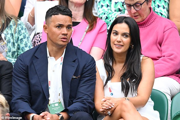 The former England international pictured with his wife of 13 years, Ellie Penfold, at Wimbledon in 2024