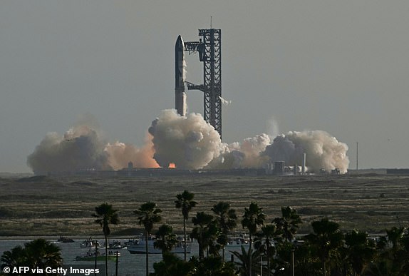 The SpaceX Starship lifts off from Starbase near Boca Chica, Texas, on November 19, 2024, for the Starship Flight 6 test. (Photo by CHANDAN KHANNA / AFP) (Photo by CHANDAN KHANNA/AFP via Getty Images)