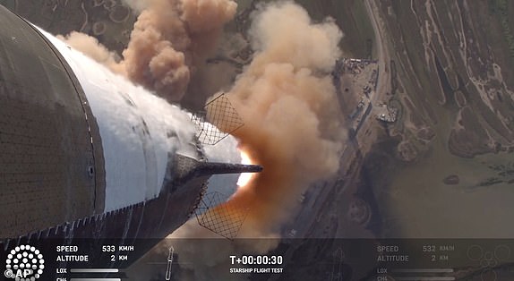 In this image taken from video provided by SpaceX, a SpaceX Starship rocket takes off from Boca Chica Texas, Tuesday, Nov. 19, 2024. (SpaceX via AP)