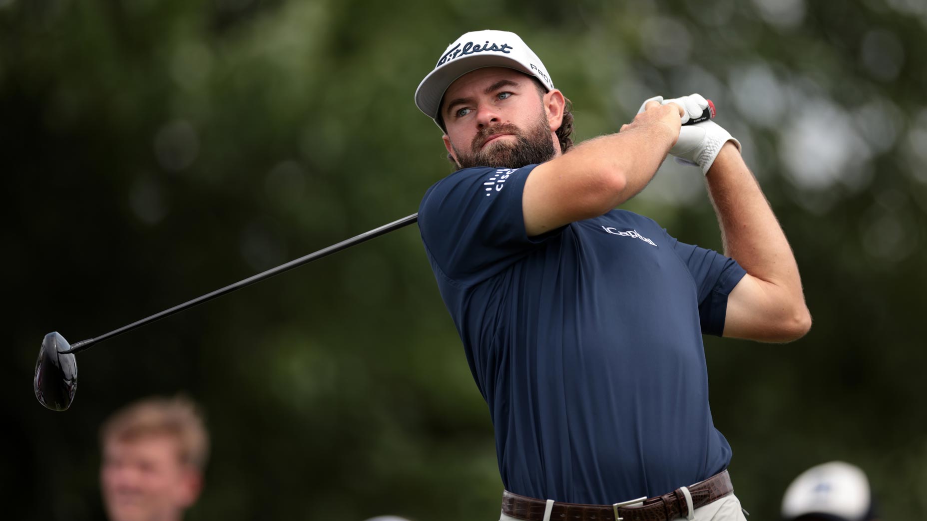 PGA Tour pro Cameron Young plays his shot from the second tee during the final round of the 2024 Travelers Championship at TPC River Highlands.