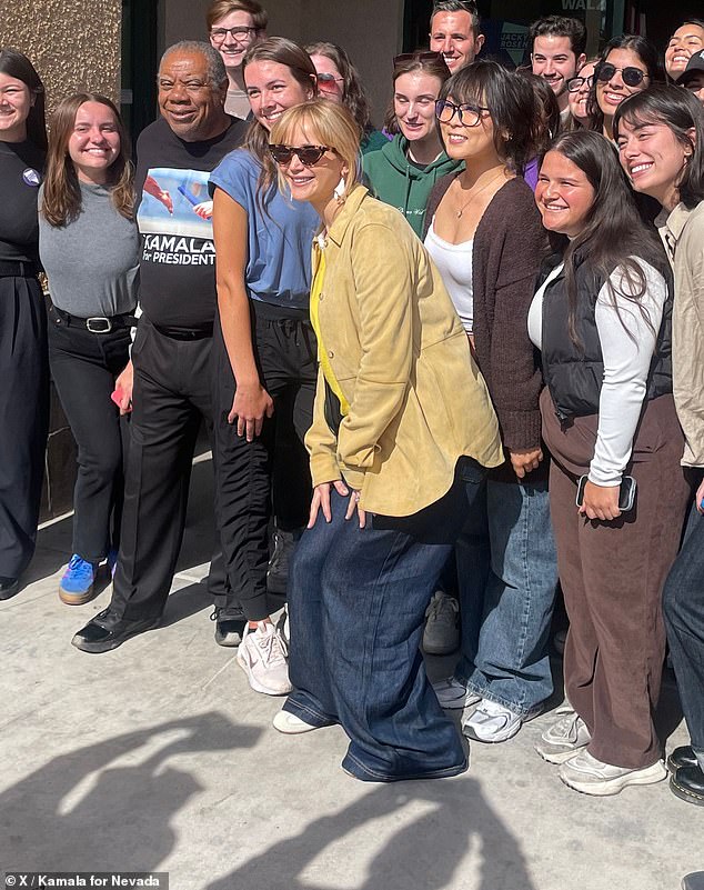 Pregnant Jennifer Lawrence, 34, joined Nevada democratic volunteers and canvassed for Vice President Kamala Harris ahead of election day, in Las Vegas